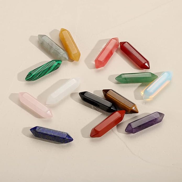14 Pieces Natural Healing 7 Chakra Stones Set Crystal Hexagonal Bullet Shaped Reiki Meditation Gemstone Quartz Stone