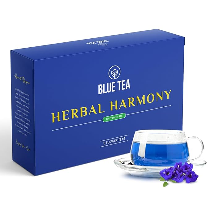 BLUE TEA - Flower Tea Combo - 5.64 Oz (Pack of 5) | Butterfly Pea, Rose, Hibiscus, Chamomile, Lavender | VARIETY PACK | Caffeine Free - Non-Bitter - Herbal Tea - Flower Based | Pet Jar Pack