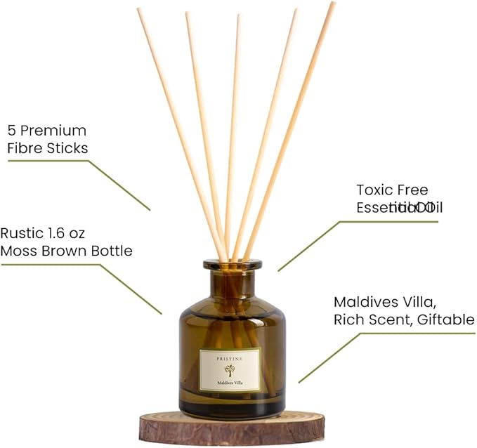 PRISTINE Maldives Villa/Inspired by Marriott Hotel Reed Diffuser for Home | Citrusy Grapefruit, Apple/Ocean Breeze/Sandalwood Oil Reed Diffuser Set & Reed Diffuser Sticks | Home Decor Scent Diffuser