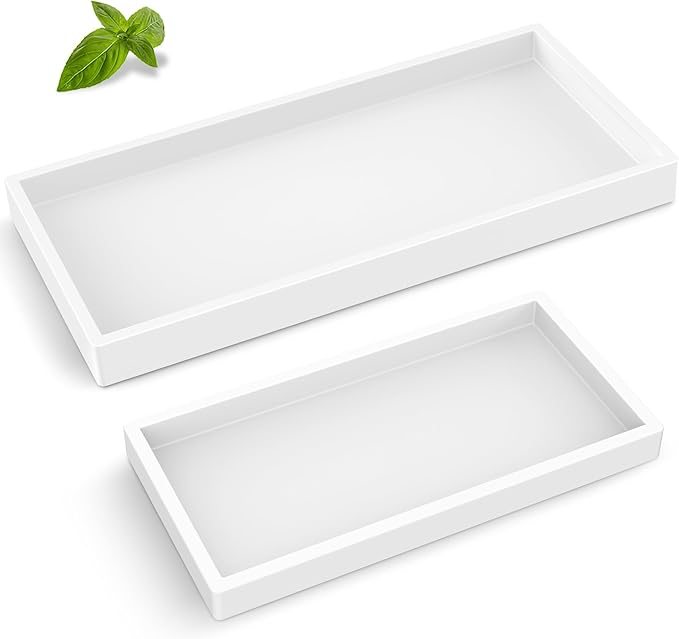 Bathroom Counter Tray,EG-SIPRO High-Grade Thickened Silicone Bathroom Vanity Tray,Shatterproof Durable Rectangle Bathroom Soap Dispenser Tray for Bathroom Countertop,White,Small+Large (EGTRAY)