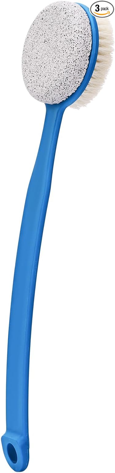 Foot File Callus Remover,Beomeen Pumice Stone for Feet with Long Handle, Hard Skin Callus Remover, 2 in 1 Foot Scrubber, Back Body Brush for Shower Brush Deep Cleansing and Exfoliating (Curved),Blue