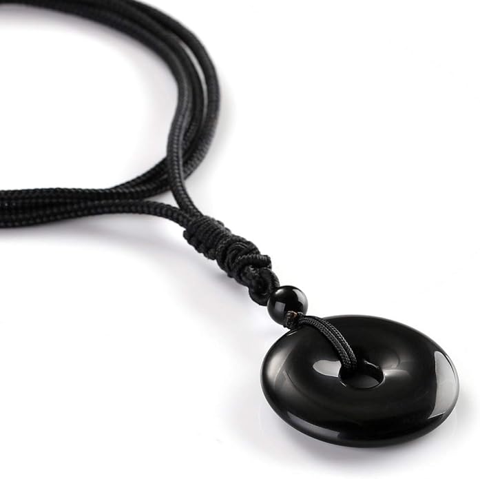 Jovivi 30mm Circle Donut Healing Crystals Necklace Natural Semi-Precious Chakra Gemstone Stone Amulet Lucky Coin Donuts Charm Protection Quartz Reiki Pendant Necklace for Men Women Adjustable Rope