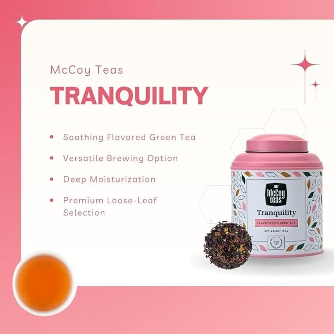 McCoy Teas Tranquility Tea Flavored Green Tea Loose Leaf Make Hot or Cold Ice and Brews with Premium Tea from Sri Lanka, 100g Can (Pack of 01)