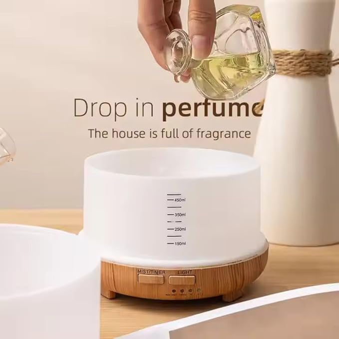500ml Home/Office Aroma Diffuser with Multi-Color Lighting for Night Stand, Desk, Table, Essential & Fragrant Oil Vaporizer, Remote Control, Timer & Auto-Off Switch, Brown, Premium