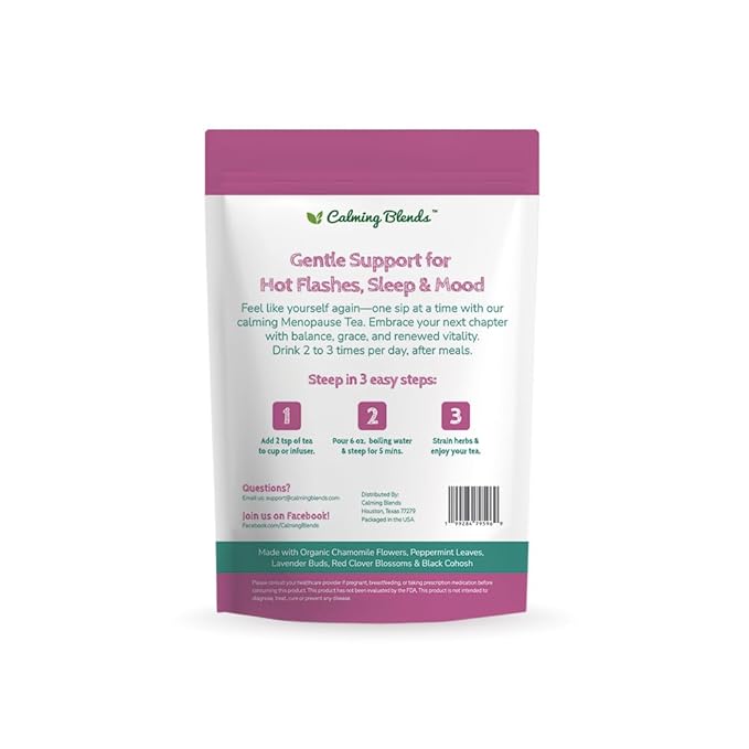 Calming Blends Menopause Tea | Gentle Support for Hot Flashes, Sleep & Mood | 36 Cups | Organic Loose-Leaf Tea