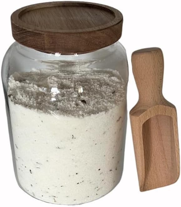 40 oz Bath Salts Glass Jar with Wooden Lid and Scoop,Bathroom Decor Container,Airtight Storage Bathtub Accessories for Women