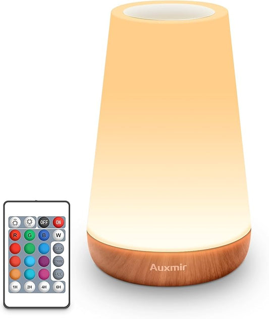 Auxmir LED Night Light Bedside Lamp Touch and Remote Control Dimmable Tabletop 13 RGB Colors Changing 5 Brightness Adjustable Rechargeable Portable Lamp for Baby Kids Nursery Bedroom Bathroom Camping