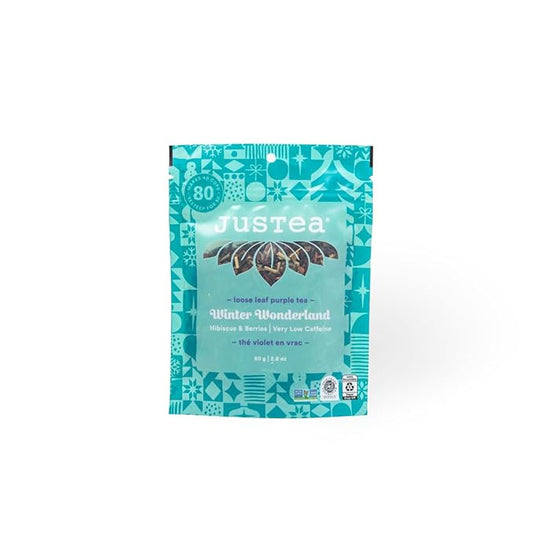 JusTea WINTER WONDERLAND | Loose Leaf Purple Tea | Recyclable Refill Pouch | 40+ Cups (2.8oz) | Very Low Caffeine | Award-Winning | Fair Trade | Non-GMO