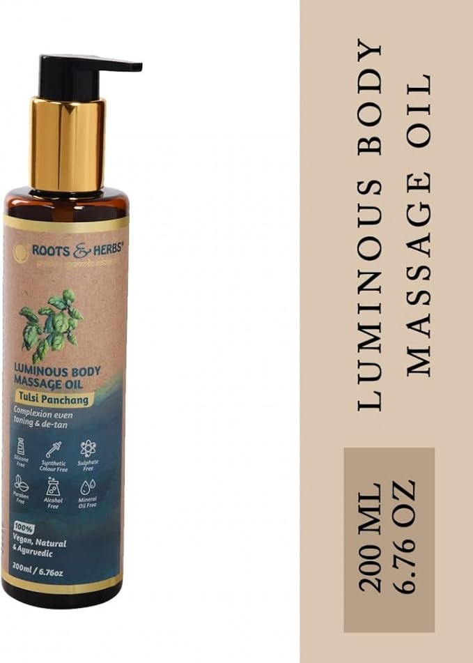 ROOTS AND HERBS Ayurvedic Tulsi Panchang Body Massage Oil 6.7 FL Oz