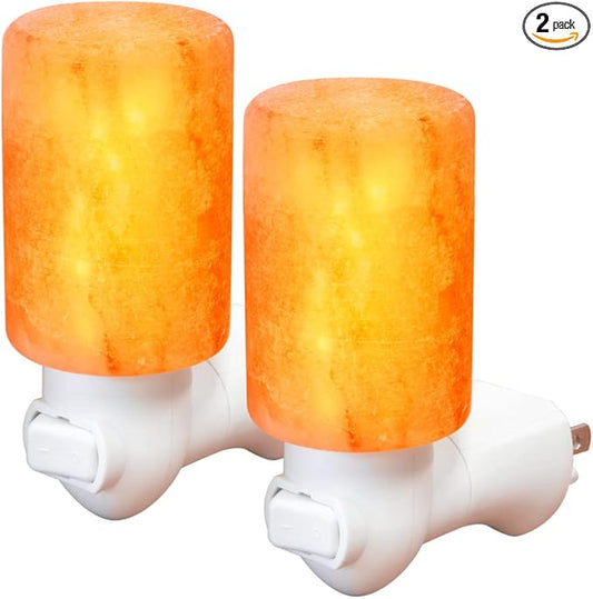 AULTRA Salt Lamp Night Light with Himalayan Natural Crystal Salt Color Lights - UL Listed Plug for Lighting Bedrooms Or Bathrooms (2-Pack)