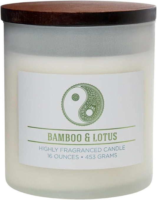 Carolina Bamboo Lotus Scented Candle, 16 oz Wellness Relaxing Aromatherapy Candle, 2 Wick White Jar Soy Blend Wax, Candles for Home, 60H Burn - Made in The USA