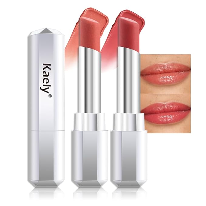 Kaely 2Pcs Honey Glossy Lipstick for Women, Honey & Nude Moisturizing Shine Lipstick for Dry Lips, Hydrating Nourishing Tinted Lip Balm, Sheer Lightweight Lip Gloss Stain Makeup, Vegan, 03+04