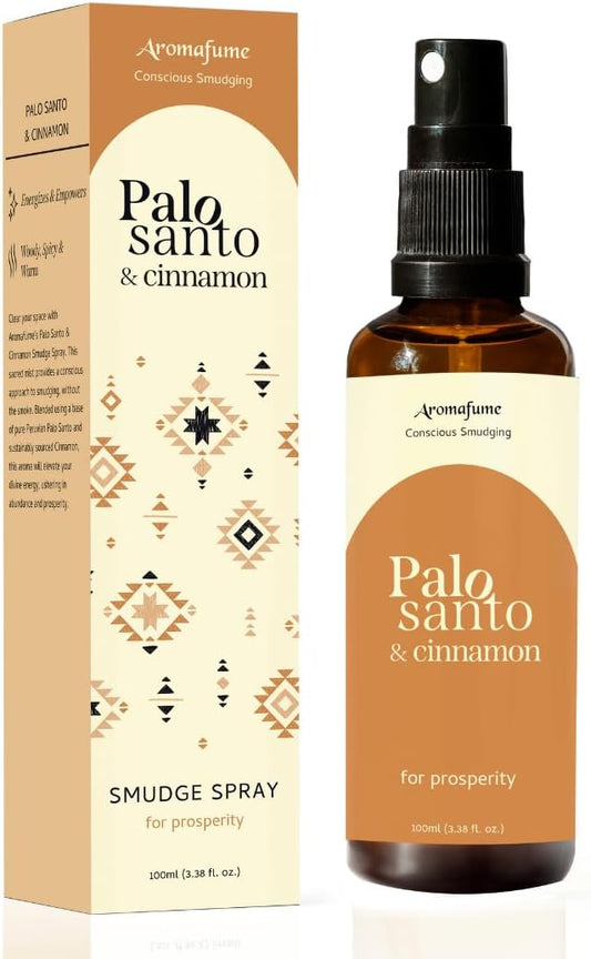 Palo Santo & Cinnamon Smudge Spray by Aromafume | 1 x 100ml / 3.38 fl oz l Aromatherapy | With Essential oils | Room Linen Spray | Natural Air freshners for home | Spiritual Meditation Accessories