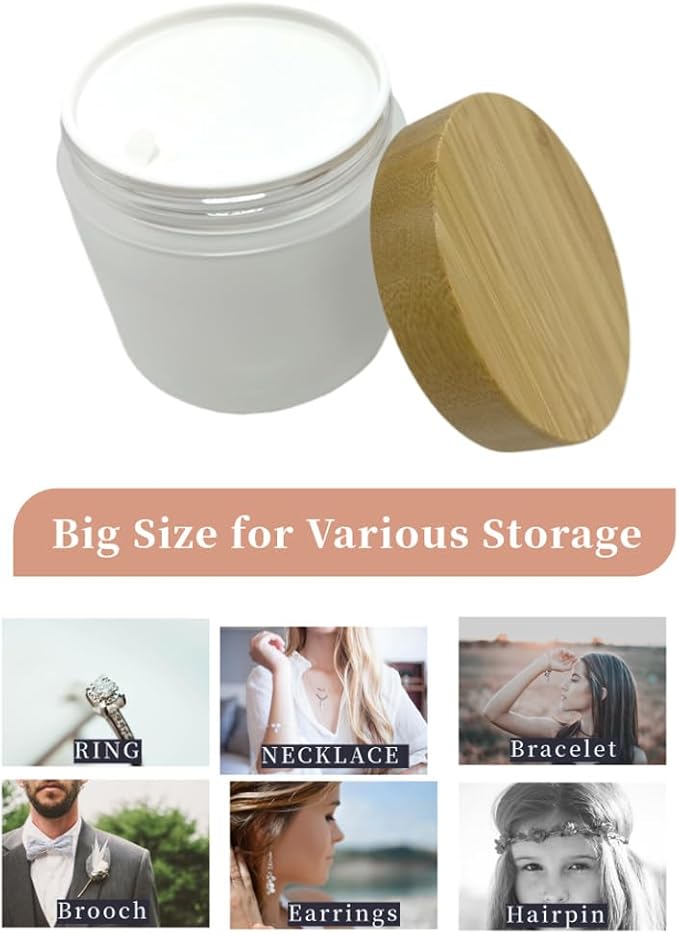Empty Bamboo Lid Jar 16oz/500g,Refilable Plastic Round Cosmetic Containers for Powder,Body Butter,Cream,Lotion,Wide Mouth Makeup Sample Storage Pot Dispenser(Frost)