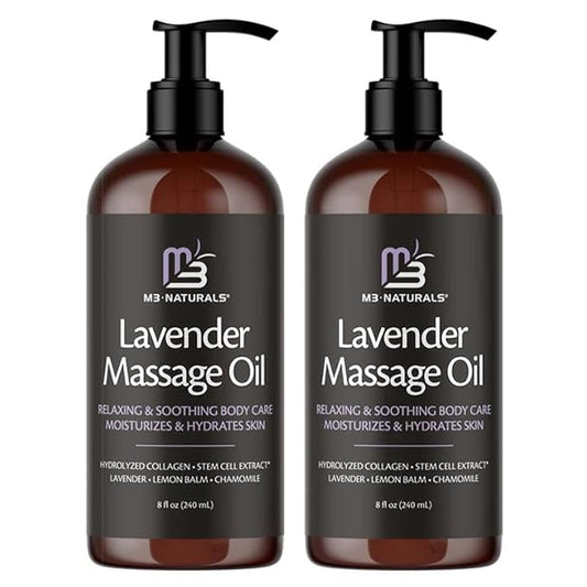 Lavender Massage Oil with Collagen and Stem Cells - Skin Firming Therapy Oil for Cellulite and Quick Absorption on Bum, Thighs, and Belly, 8 fl oz (Pack of 2) by M3 Naturals