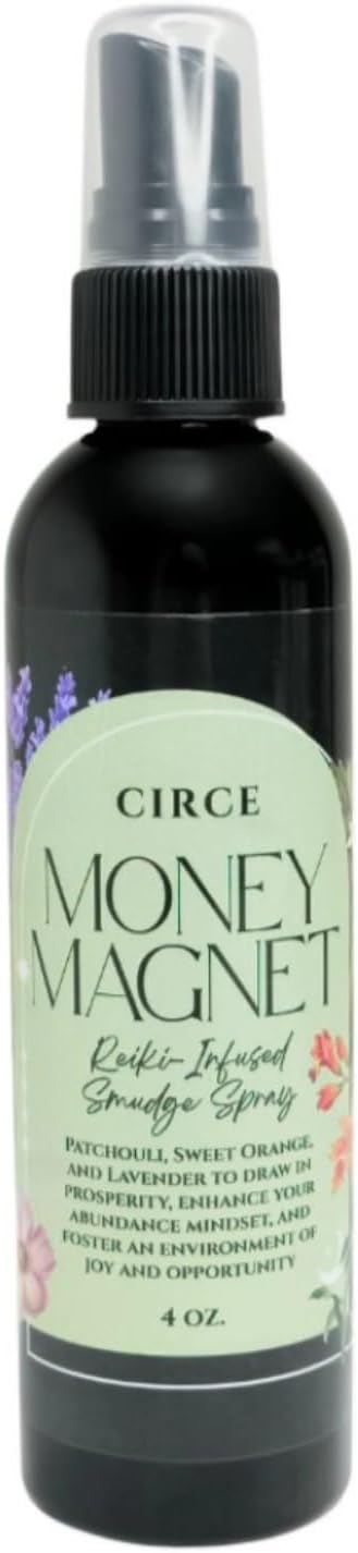 Circe Money Magnet Smudge Spray – 100% Natural Smoke Free Alternative to Attract Abundance, Prosperity & Opportunities - Patchouli, Sweet Orange & Myrrh Blend - Wealth, Success, Self Care, Gift - 4oz