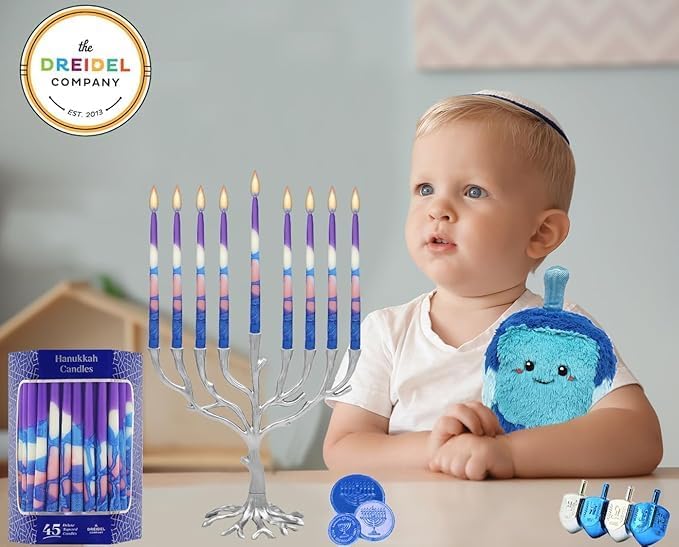 Dripless Hanukkah Candles Blue and Pink Multi Splash, Premium Tapered Hand Decorated (5-Pack)