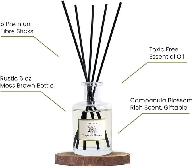 PRISTINE Campanula Blossom/Inspired by Hotel Duke Reed Diffuser for Home | Fresh Blend of Bluebell, Hyacinth, Cloves Reed Diffuser Set, Oil & Reed Diffuser Stick | Home & Office Decor | Fragrance Gift