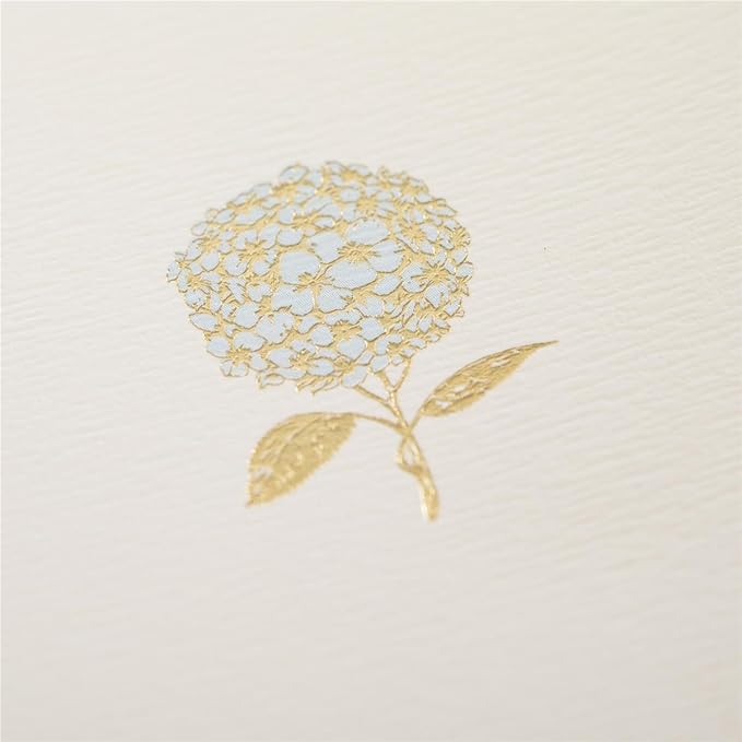 Graphique Hydrangea La Petite Presse Boxed Notecards - 10 Embellished Gold Foil Blank Cards with Matching Envelopes and Storage Box, 3.25" x 4.75" (L1346CB)