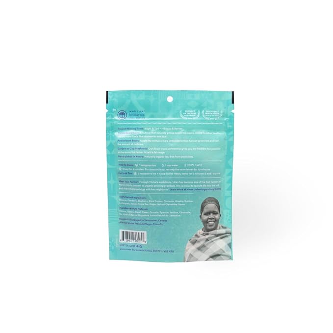 JusTea WINTER WONDERLAND | Loose Leaf Purple Tea | Recyclable Refill Pouch | 40+ Cups (2.8oz) | Very Low Caffeine | Award-Winning | Fair Trade | Non-GMO