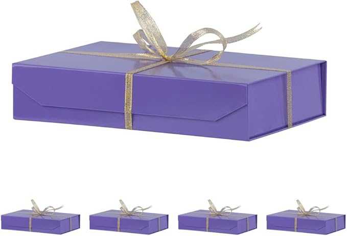 5 Pack Purple Gift Boxes with Lids Small 12 x 8 x 2.7 Inches Clothes Gift Boxes for Presents Shirt Gift Boxes with Ribbon Magnetic Gift Boxes Bulk Cute Box for Packaging (Glossy Surface)