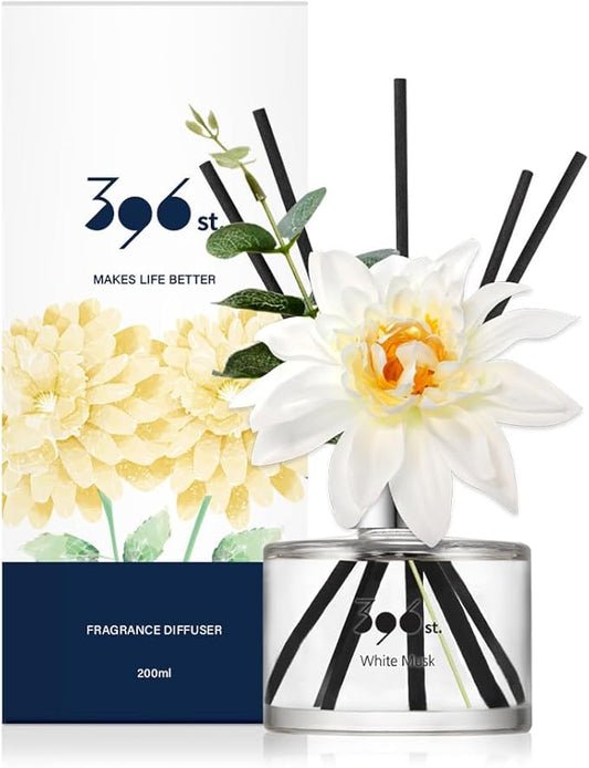 396 st. Dahlia Flower Reed Diffuser, White Musk, 200ml(6.7oz) / Reed Diffuser Sets, Home Fragrance, Scented Oils, Home & Bathroom Décor