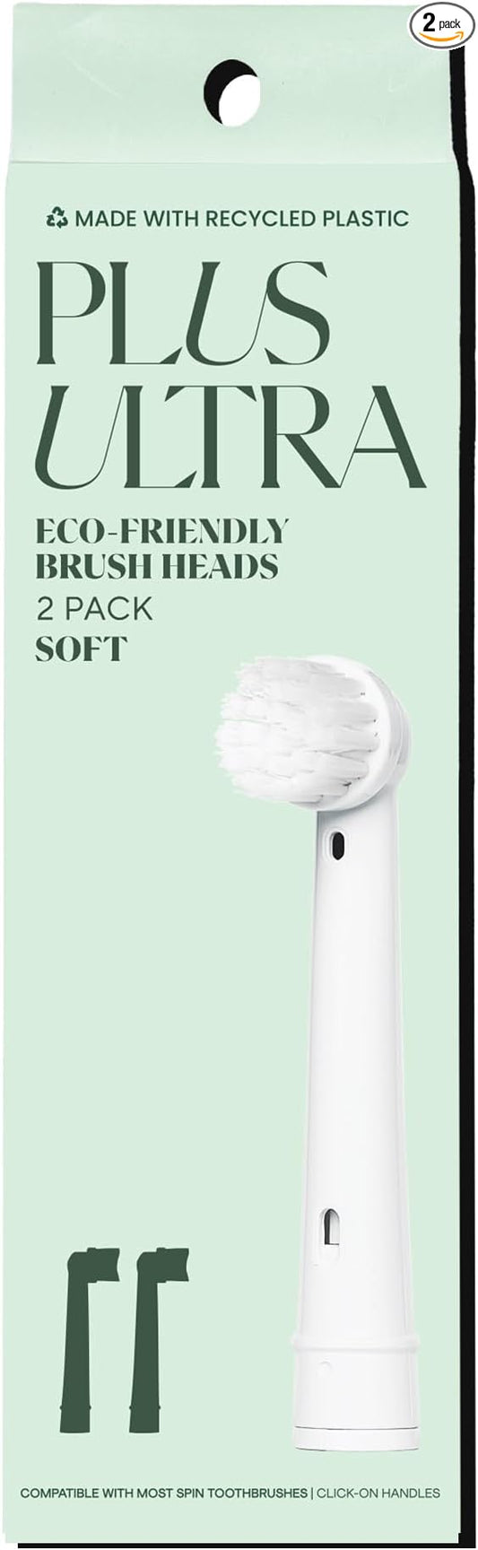 PLUS ULTRA Eco-Friendly Oral-B Compatible Electric Toothbrush Replacement Heads - 2 Heads Per Pack - Soft Toothbrush for Sensitive Teeth