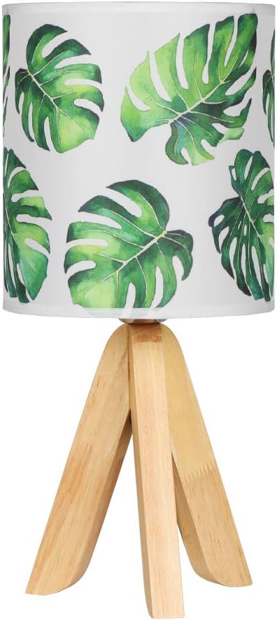 HAITRAL Small Table Lamp - Tripod Nightstand Lamp, Modern Bedside Desk Lamp for Kids Room, Girls Room, Bedroom, Dorm Room, Office with Wooden Base Fabric Lamp Shade