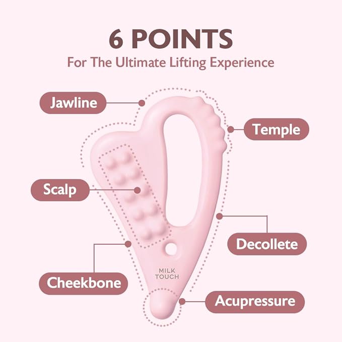 MILKTOUCH Face Lifting Ceramic Pink Gua Sha - Double Chin Lift, Muscle Relief Massage Tool for Face and Body, Korean Self Care Gua Sha