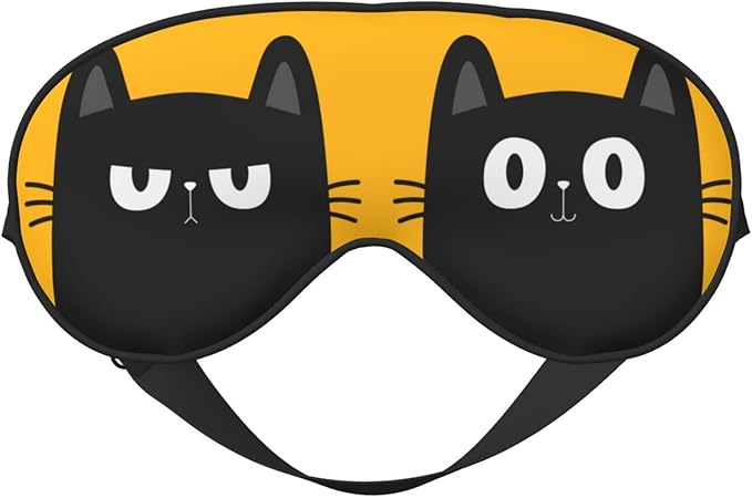 Black Cat with Big Eyes Sleep Mask, Soft Comfort Eye Shade, Adjustable, Breathable, Skin Friendly, Blocks Light, Perfect for Travel, Home, Airplanes, Trains or Anywhere