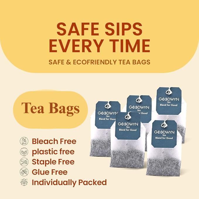 Goodwyn Chamomile Herbal Tea – 100 Count Tea Bags | Herbal Tea with Caffeine-Free Dried Chamomile Flowers & Real Petals | Plastic-Free Individually Wrapped Bags | Travel-Friendly | Aromatic, Soothing | Natural Indian Origin Tea