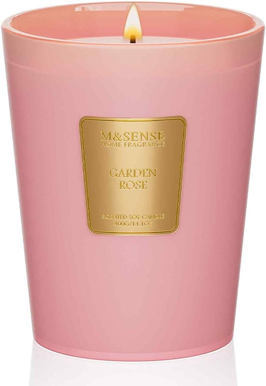 M&SENSE Garden Rose Scented Natural Soy Wax Candle, 14.1oz 60 Hours Long Lasting Slow Burning Candles for Home Decor, Aromatherapy Candle for Stress Relief