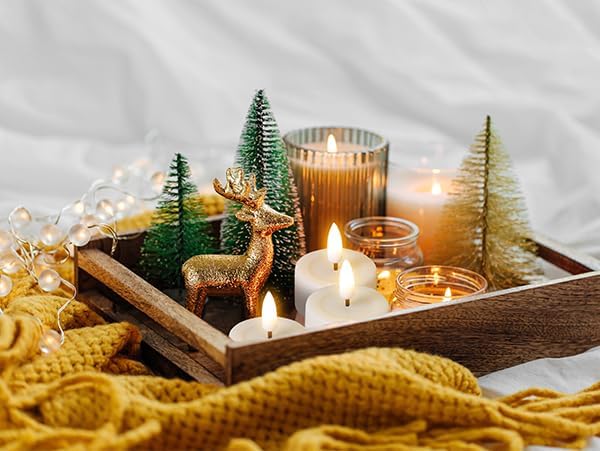 Eywamage White Flameless Wax Tealights with Remote Batteries, Halloween Fall Flickering LED Tea Votive Candles Set of 10