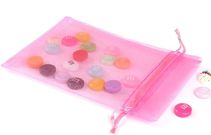ANZNKU 100 PCS Hot Pink Organza Bags 5 x 7 inch Small Mesh Bags, Mesh Drawstring Gift Bag for Christmas Candy Party Wedding Favor