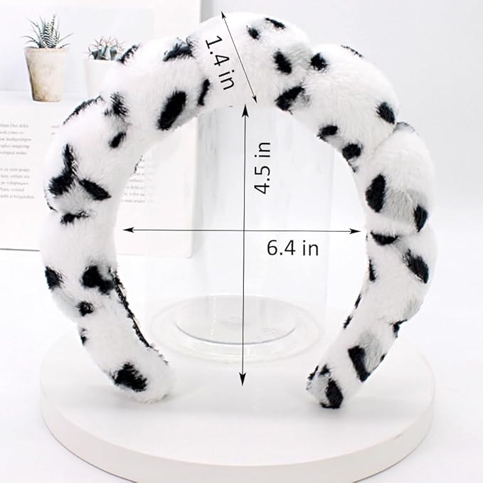 Spa Headbands for Washing Face or Makeup, Sponge Bubble Skincare Headbands, Puffy Terry Cloth Hairband for Women, Skin Care Makeup Headwear Hair Accessories for Girls(Leopard White)
