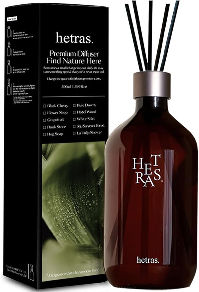 hetras Premium Reed Diffuser Set 16.9 fl.oz. 1 Pack | Jeju Saryeoni Forest - Citrus & Greenery Scent | Long-Lasting Luxury Fragrance with 10 Reed Sticks for Home & Office | Gifts for Loved One