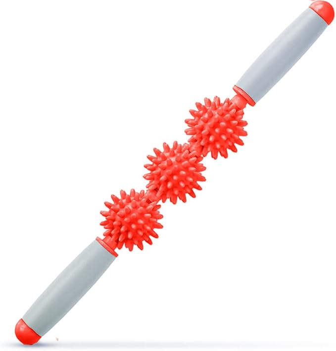Fascia Muscle Roller, Cellulite Massager Fascia Roller for Cellulite and Sore Muscles, Neck, Leg, Back, Pressure Trigger Point Body Roller Deep Tissue Massage Stick Tools - 3 Massage Balls | Red