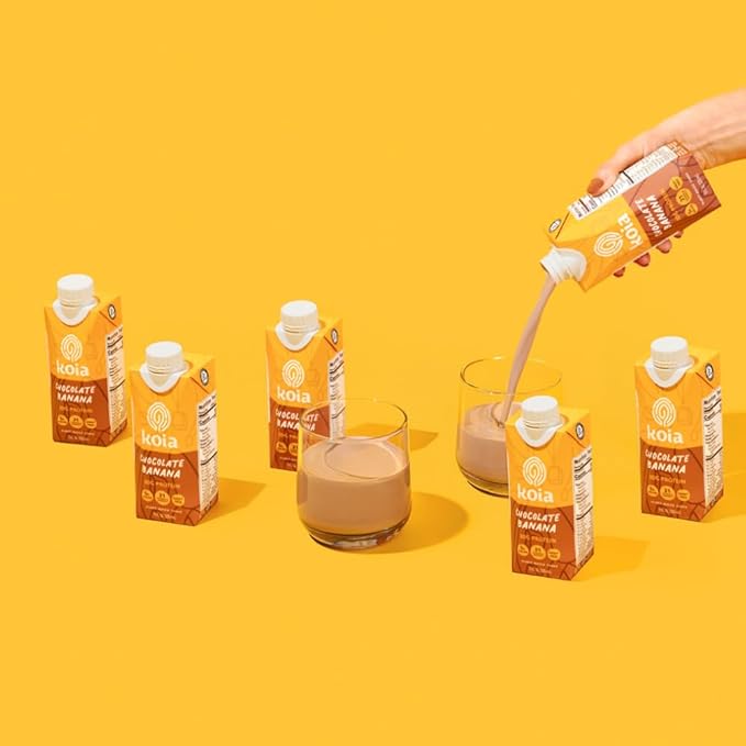 Koia Plant Based Protein Shake, Chocolate Banana, 20g Protein, 5g Sugar, 6g Prebiotic Fiber, 21 Vitamins & Minerals, Meal Replacement Drinks, Dairy-Free, Gluten-Free, Non-GMO, 11 Fl Oz (Pack of 12)