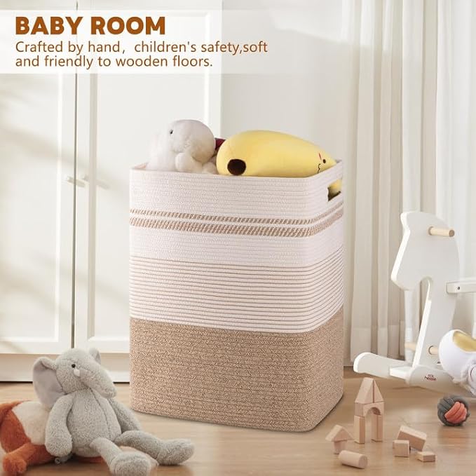 Laundry Hamper, Large Woven Rope Tall Laundry Basket with Handles, 22" X 17" X 13", Decorative Storage Basket for Clothes and Blankets in Living room, Bedroom, Brown Variegated