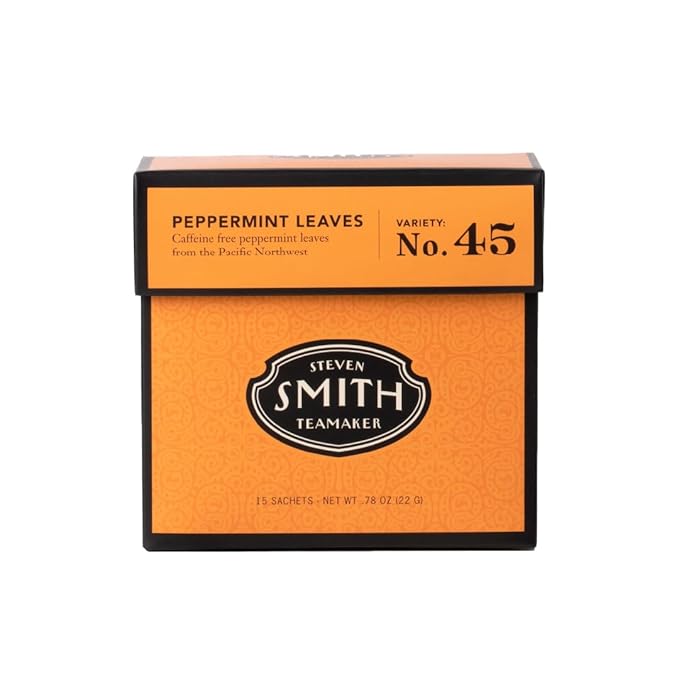 Steven Smith Teamaker Peppermint Leaves No. 45, Herbal Tea, Caffeine-Free, Sugar-Free, Sustainably Grown, Tea Bags, 15 Sachets, 0.78oz each