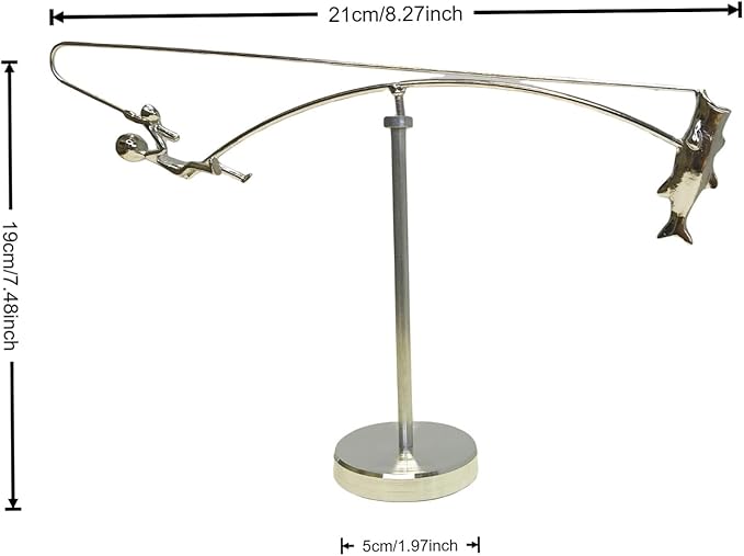 Kinetic Fishing Ornaments - Fisherman Balancing Sculpture Desk Toy, Balance Art for Home Office Desk Decor, Stress Relief Toys for Adults, Metal Physics Art Sculpture Statue, for Men