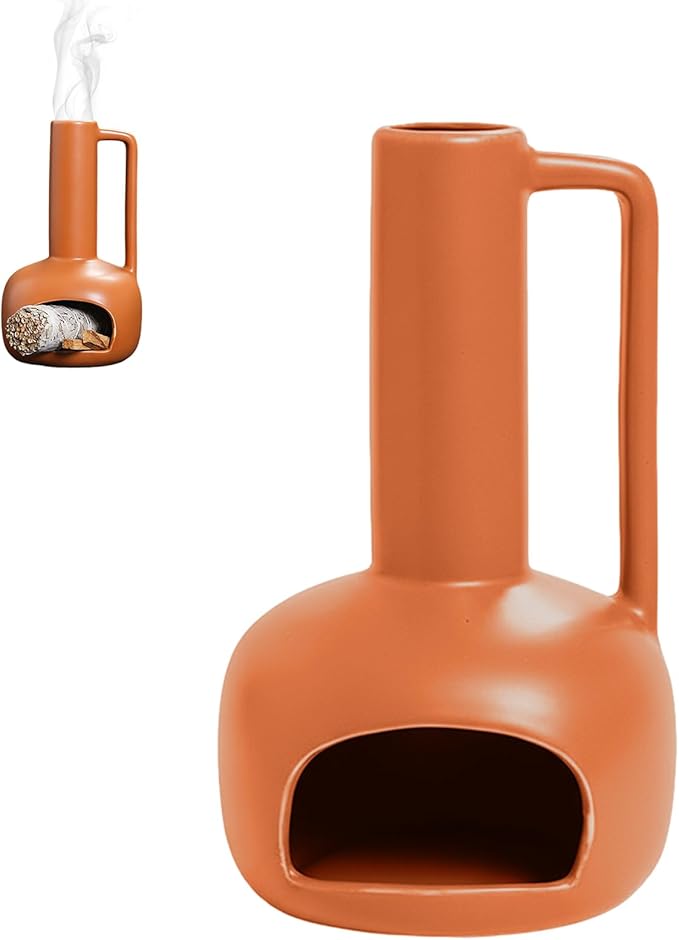 Simcat Handmade Ceramic Holder Incense Burner for Palo Santo Sticks Sage Bundles Candlestick, Suitable for Yoga Meditation Room Home Decor (Yellow)