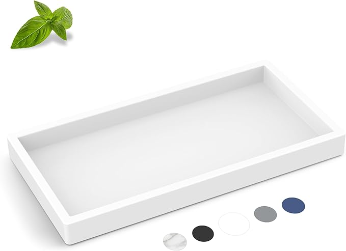 EG-SIPRO Silicone Bathroom Tray, Thickened Shatterproof Rectangle Vanity Tray for Counter, Soap Dispenser Tray - Small 7.8 * 3.9 in - White Marble Pattern