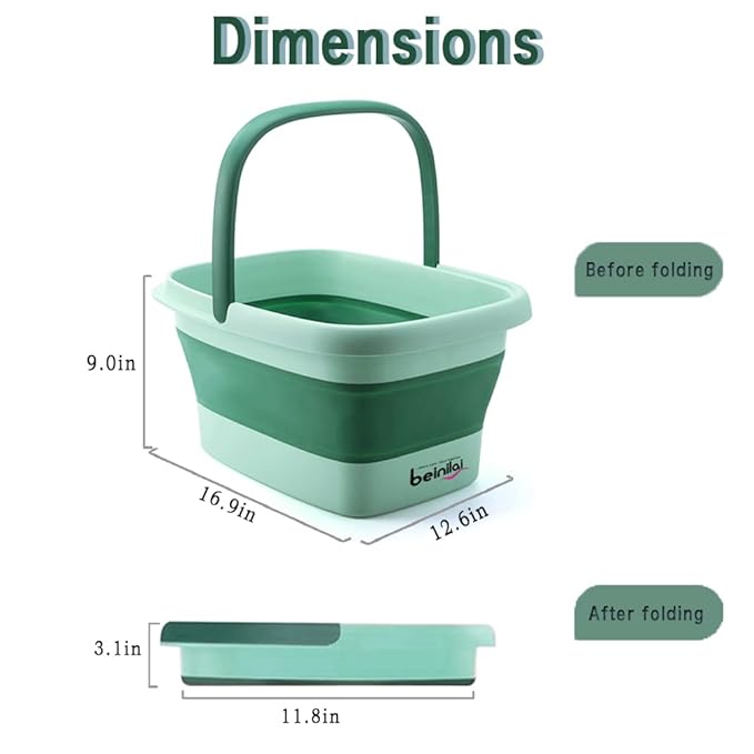 Collapsible Foot Bath Basin for Soaking Feet,Pedicure Foot Spa, Foot Tub with Handles and Massage Acupoint,Multifunction Collapsible feeting Soak Tub-Green