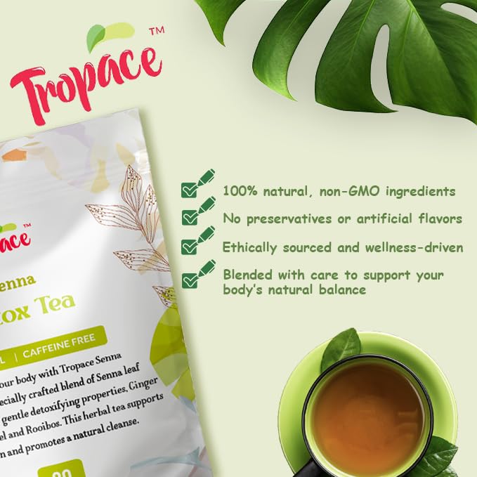 Tropace Senna Leaf Herbal Tea – Caffeine-Free, 20 Tea Bags Infused with Senna, Ginger, Rooibos & Lemon Peel – Rooted in Africa, Packed in USA, 1.8 oz (50g)