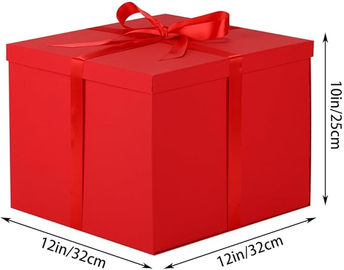 Large Gift Box with Lid 12.5x12.5x10 Inches, Red Gift Boxes for presents Packaging for Birthdays, Valentine's Day, Christmas, Anniversaries (Include Shredded Paper Fill, Envelope Card Ribbon)