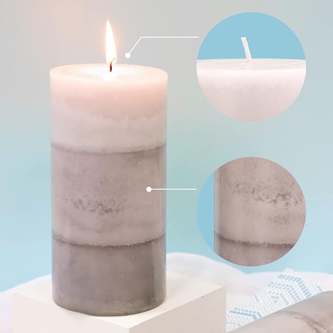 3" x 6" Creamy Coconut Scented Pillar Candles Long Burning Cotton Wick Candle Gift Set for Home Decorations