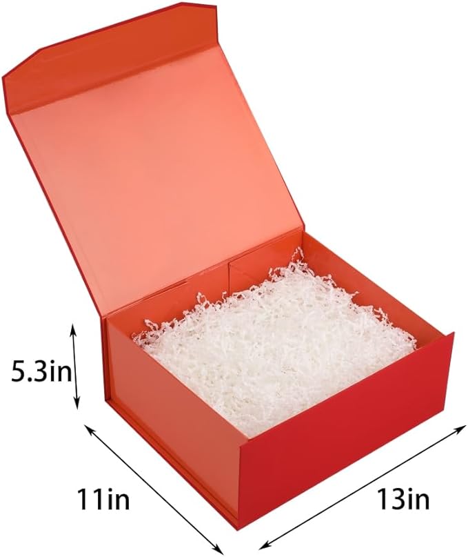 1 Pcs Red Gift Box Large 13x11x5.3 Inch Magnetic Boxes with Crinkle Paper Red Large Gift Box with Shredded Paper Luxury Gift Boxes with Lids for Presents