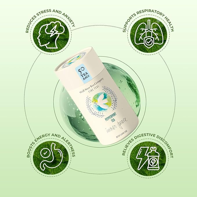 Life Plus Style Gourmet Well Now Herbal Peppermint Tea Natural Fine Teas Refreshing Organic Herbal Infusion Caffeine Free Non-GMO Digestive Comfort Relaxing Fresh Mint Flavor Wellness Tea For Women & Men 50 Tea Bags Pack of 1