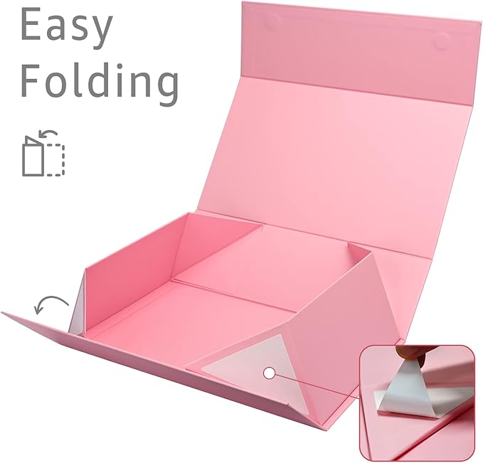 LIFELUM Gift Boxes for Presents, Extra Large Gift Box 2 Pack 13.85 x 8.35 x 4.45 inch with Magnetic Lid Pink Gift Box With Ribbon, Card, Shredded Paper Filler